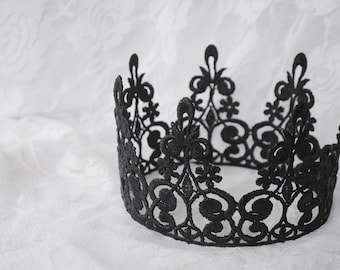Romantic Macabre Black Lace Crown - "Scroll Crown" - fairy tale, royalty, birthday crown, bridal crown, bachelorette party, princess, queen