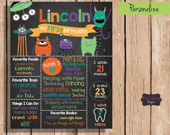 Monster Birthday Chalkboard, Monster Chalkboard, Monster Birthday Board, Monster Birthday, Monster First Birthday Chalkboard, Monster