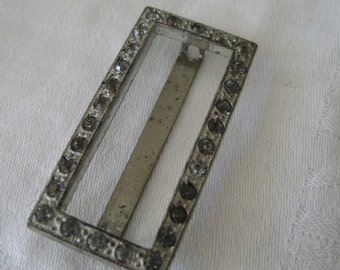 VINTAGE Rectangle Rhinestone in Silver Metal Belt BUCKLE