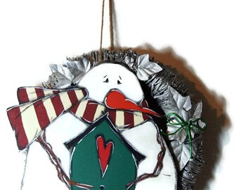 Wreath with snowman - Winter silver wreath