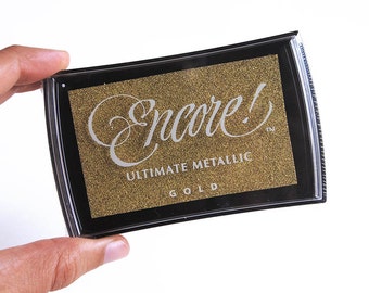 gold ink pad, metallic ink pad, Encore gold stamp pad, encore ultimate metallic gold, gold metallic ink pad, Tsukineko gold ink, encore ink