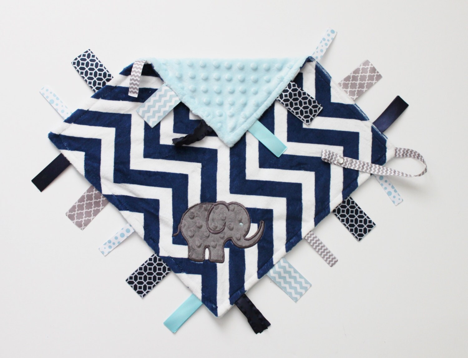 Personalized DOUBLE MINKY Ribbon Tag Blanket with Elephant