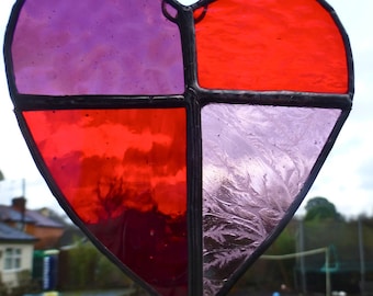 Red Stained Glass Love Heart Light Catcher - Sun Catcher - Valentine Love