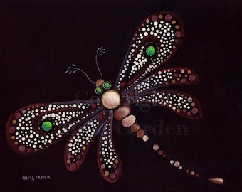 Mosaic Dragonfly Print of Original Painting, 8" x 10"