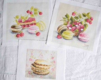 Shabby chic quilt panels, French pastries decorative fabric panels