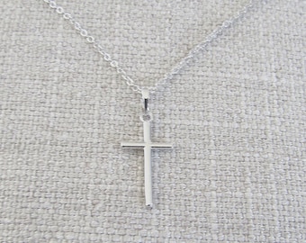 Silver Plated Cross Necklace 18K Silver Cross Pendant for Gift for First Communion Confirmation Christian Jewelry Religious Jewelry Necklace