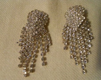 Vintage fringed rhinestone clip earrings