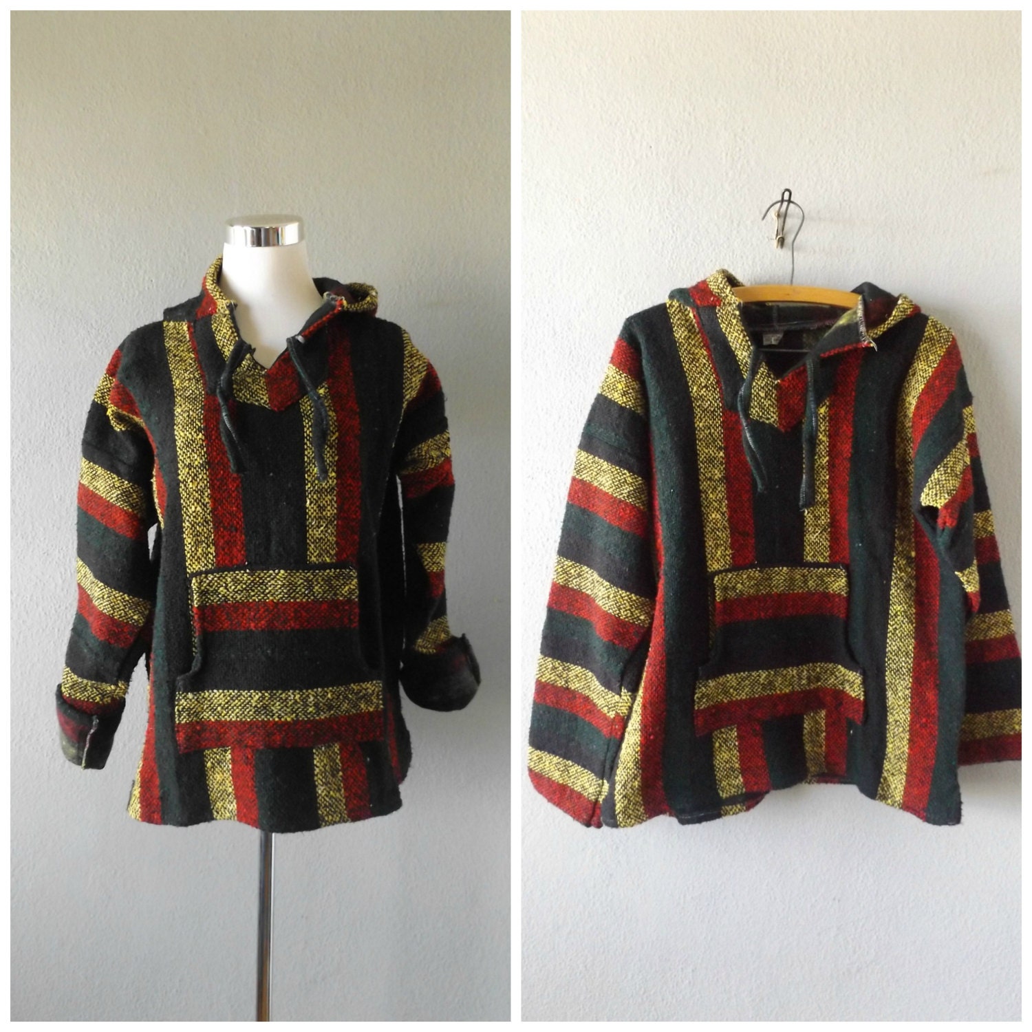 baja woven hoodie pullover vintage 90s rasta grunge beach