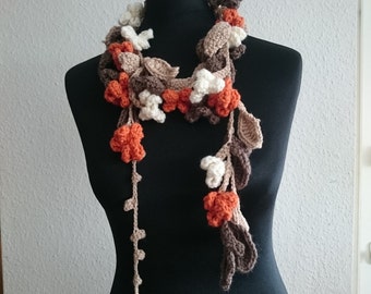 crocheted Wool floral flower garland scarf soft feminine waisted romantic