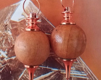 2 Rare Handmade Solid SANDALWOOD and Copper WOODEN Dowsing Pendulums with 2 Storage Pouches, Divination, Wood