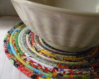 Bohemian Coiled Multicolored Mat, Chair Pad, Hot Pad, Trivet, Placemat - 14 Inch Round