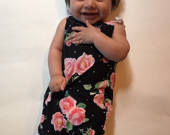 Baby Romper in "Pink and Black Floral"