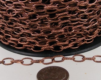 Antique Copper Chain Bulk Chain, 5 ft. Textured Antique Copper finished Drawn oval Cable chain - 9x4.5mm unsoldered link