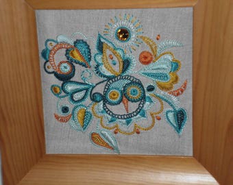 OWL in Breton embroidery silk thread
