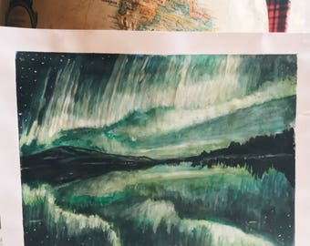 Green Sky ORIGINAL PAINTING, watercolor