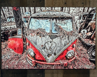 VW Volkswagen Red Bus Art Photograph Print on Canvas