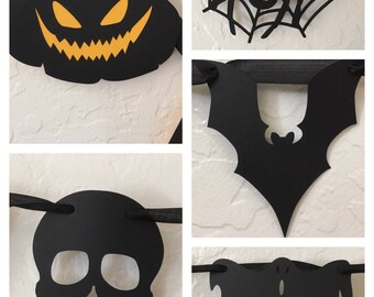 Fright Night Halloween Double Pennant Banner Party Decoration with Cutouts and Creepy Pumpkins