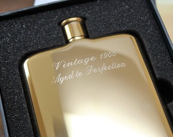 14K Gold Plated Groomsmen Flask - Personalized Groomsmen Gifts, Father's Day, Dad, Birthday, Hip Flask, Cursive