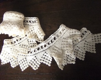 Vintage Hand Crocheted Top Sheet Ecru Cotton Edging