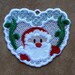 Freestanding lace Santa ornament. In the hoop project. Fits a 4x4 hoop. Stitch with metallic thread for extra pizazz. Fill version included.