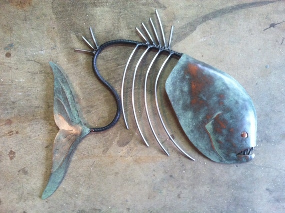 Fish Sculpture Handmade 20in Tropical Beach Coastal Decor Metal Wall Art