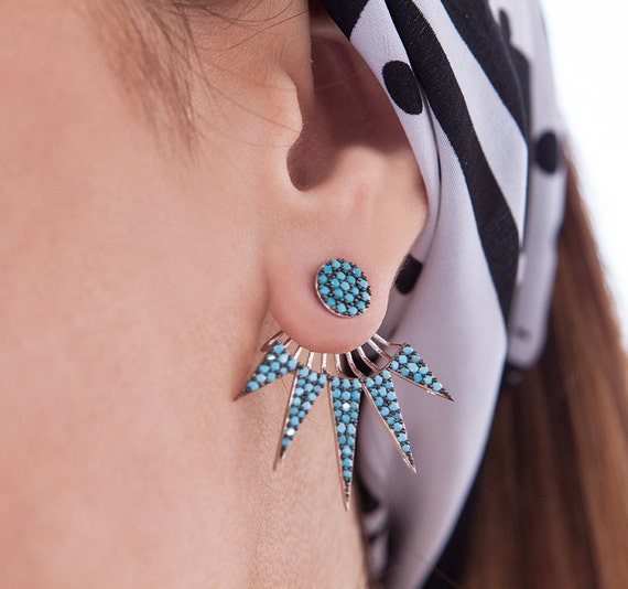 Turquoise Ear Jacket / Double Sided Earrings / Front Back