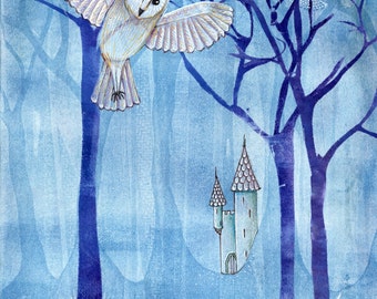 The Night in the Woods: Art print of original gelatin monoprint