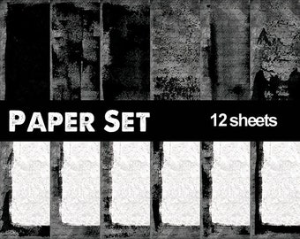 Grunge Inked Digital Paper Set, Dark Printable pages for letter, Backgrounds and frames, invitations scrapbook, Sheets Ready to print