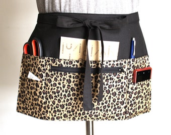 waitress apron - vendor apron - half apron - teacher apron - pocket apron - server apron - utility apron - farmers market apron - cheetah