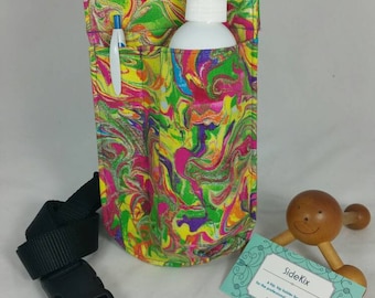 Massage Therapy single RIGHT hip 8oz lotion bottle hip holster, marble brights, black belt