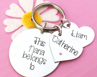 This nana belongs to key ring, nana keyring, hand stamped, nana gift, Mother's Day gift, grandchildren gift, personalised, name keyring