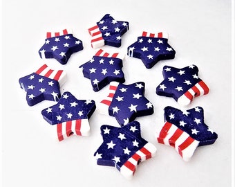 American flag beads; hand crafted polymer clay, American flag star beads, 16x4mm, 5-10pcs/3.40-6.80
