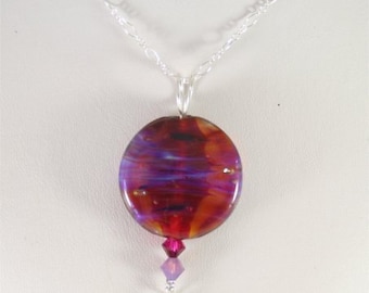 Pink, Purple, Blue Glass Lampwork Focal Bead Pendant - SRAJD