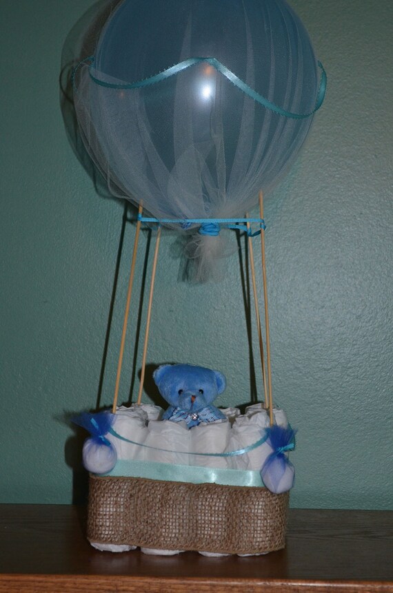 Hot Air Balloon Diaper Cake Centerpiece Sip and See Baby