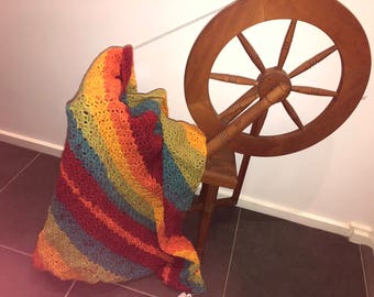 Crocheted Lapghan in rainbow colours, lap blanket