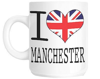I love heart manchester union jack flag gift mug