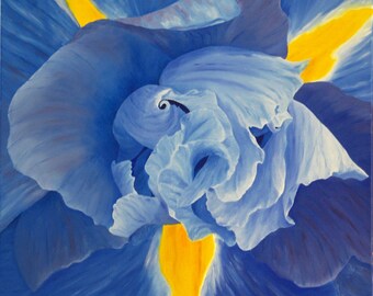Iris Oil Painting, Flower Painting, Iris, Blue, Flower, Small, Original Oil Painting - "Blue Iris" (18" x 18" One of a Series)