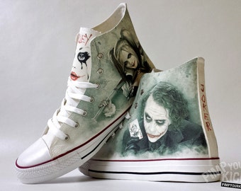 Fanart Joker and Harley requested custom shoe decoration with your name in Joker's card (if you want)