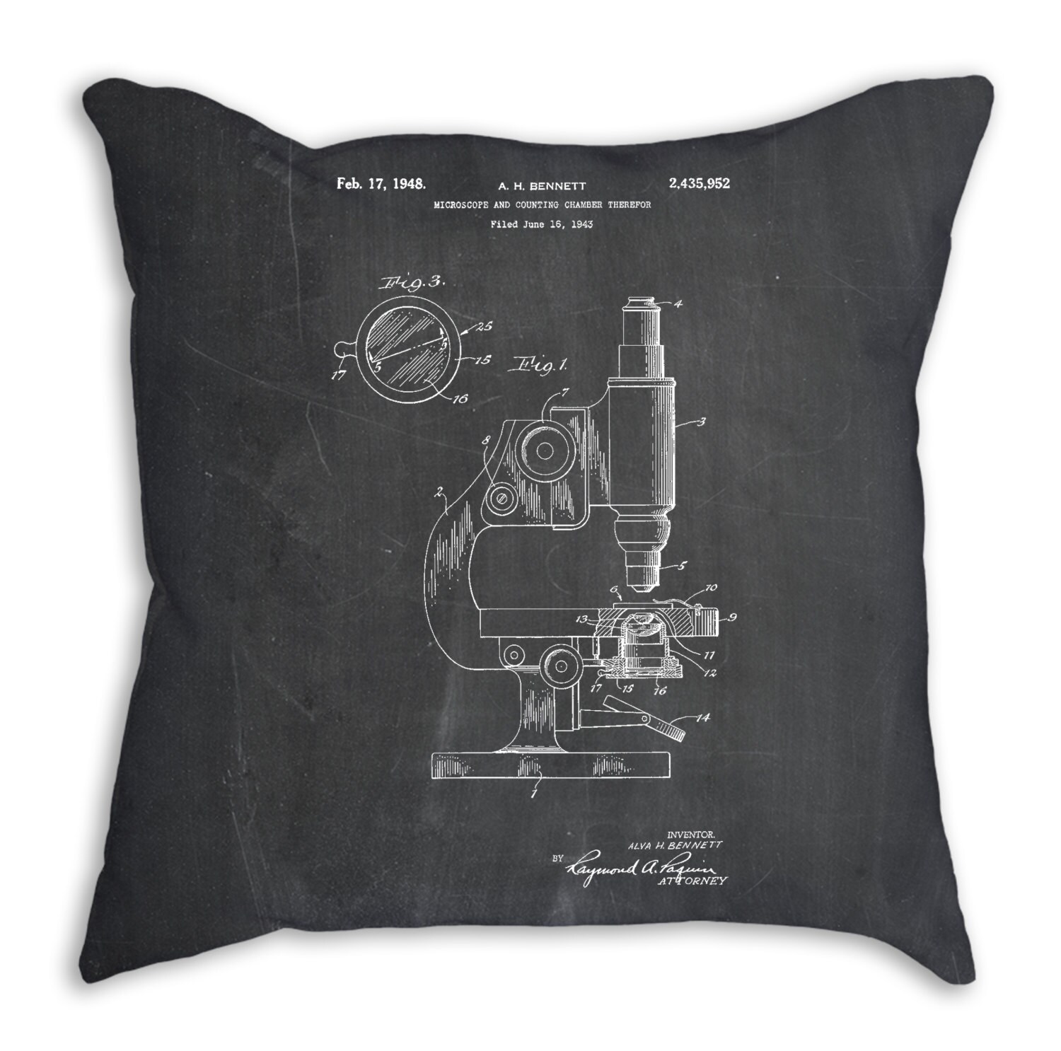 Antique Microscope Patent Pillow Science Teacher Gift