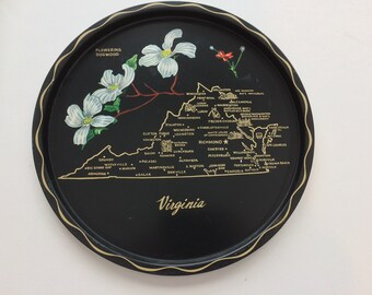 Vintage Metal Souvenir State Tray Virginia, Tole, Painted