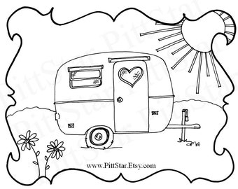 Instant Download - Boler / Scamp Travel Trailer - Printable Coloring Page