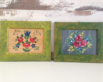 Vintage wooden paintings - Vintage paintings - Vintage 2 piece set paintings - Vintage picture 2 set - Hand painted wooden paintings