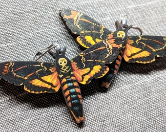 Moth Earrings / Laser Cut Wood Earrings / Death Moth Earrings / Stainless Steel / Hypoallergenic / Insect Earrings / Bug Earrings