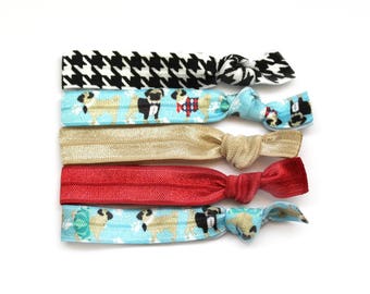 Pug Life Elastic Hair Ties, Pug Dog Hair Ties, Elastic Hair Ties, Ponytail Holder, Hair Tie, No Crease Hair Ties, Hair Accessories, Bands