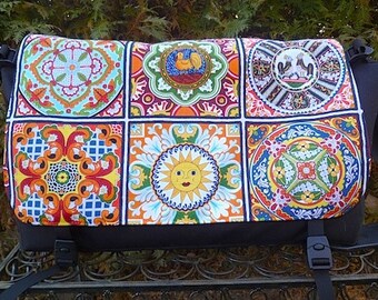 Large Messenger Bag, Diaper Bag, Laptop bag, Project Bag, Mosaic Tiles Panther