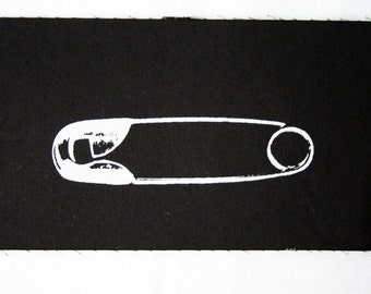Patch safety pin punk DIY black white goth screen print