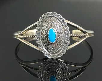 Concho Cuff Bracelet Turquoise Native American Navajo Sterling Silver