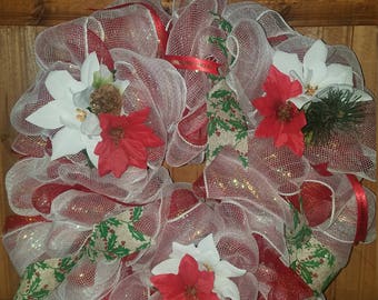 Christmas wreath with poinsettia