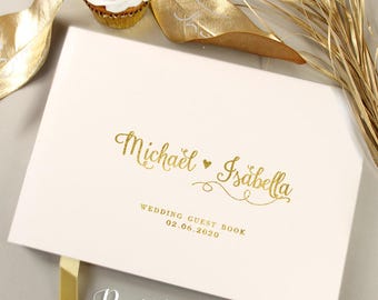 Gold Foil Wedding Guest Book White