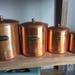 Vintage Copper Canister set, Flour, Sugar, Coffee and Tea, solid copper, 1980s kitchen, brass, rustic charm